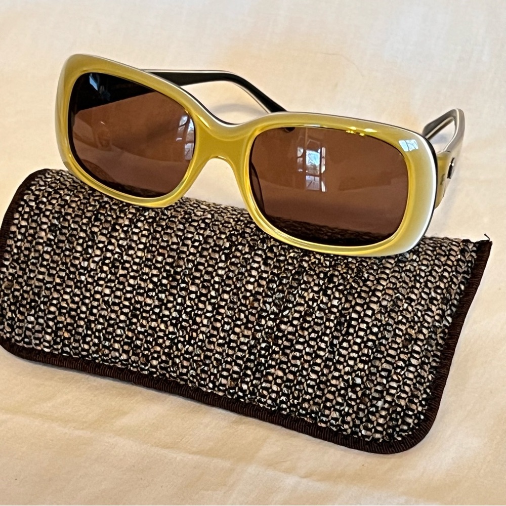 Vintage late 90s acid green yellow Sunglasses rectangle smoke brown lenses